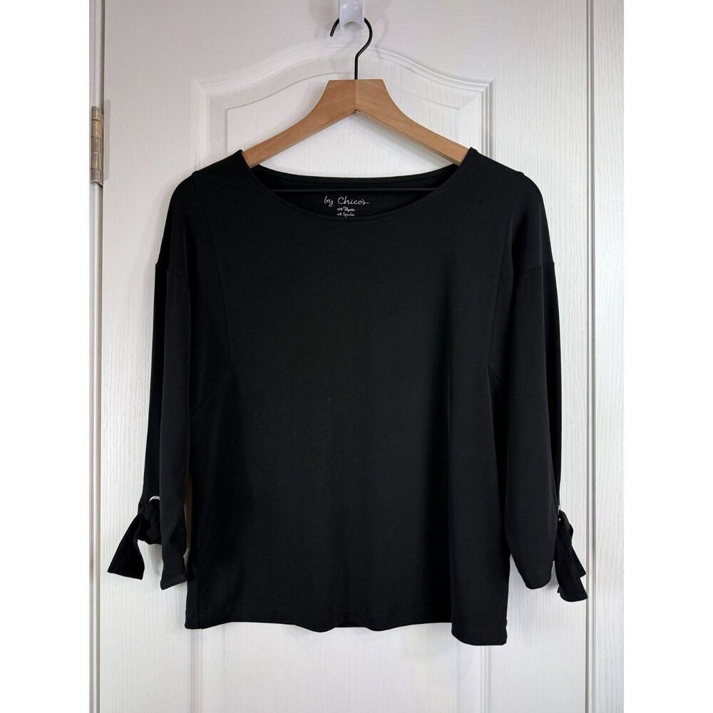 Chico's Black Top Elbow Length Sleeves with Ties Polyester Women's S / 4 (0)